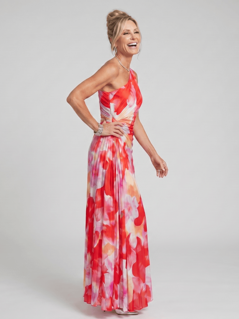 Taya | One Shoulder Pleated Bodice Midi Dress