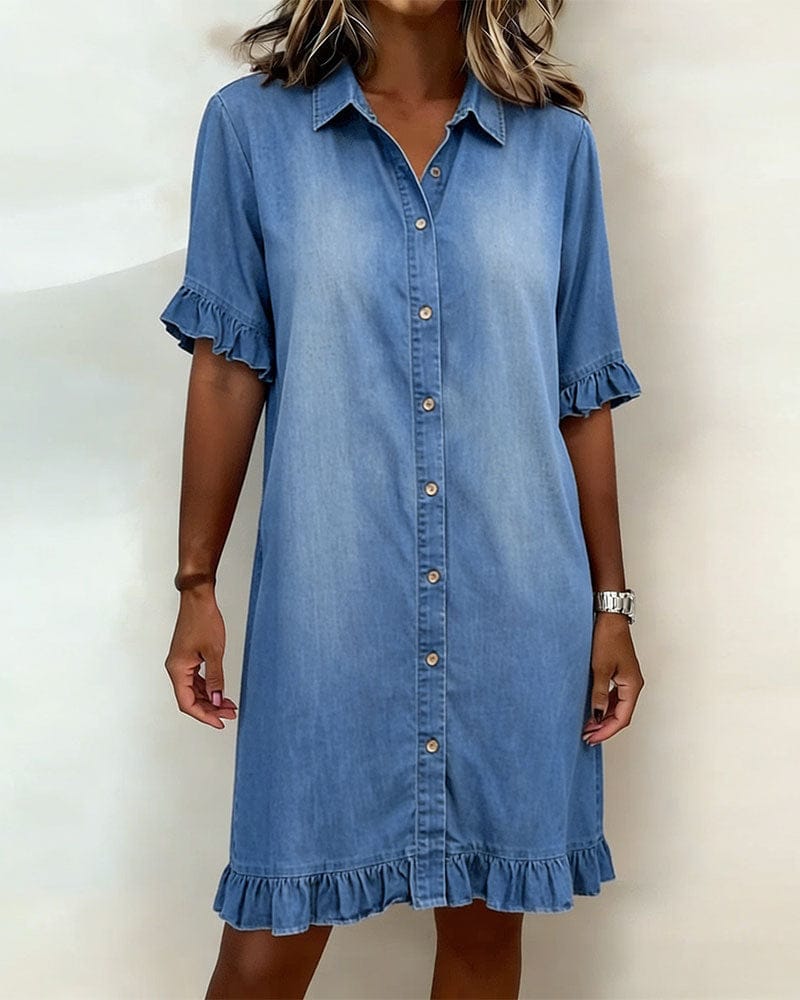 Belinda| Comfortable denim dress with flattering ruching