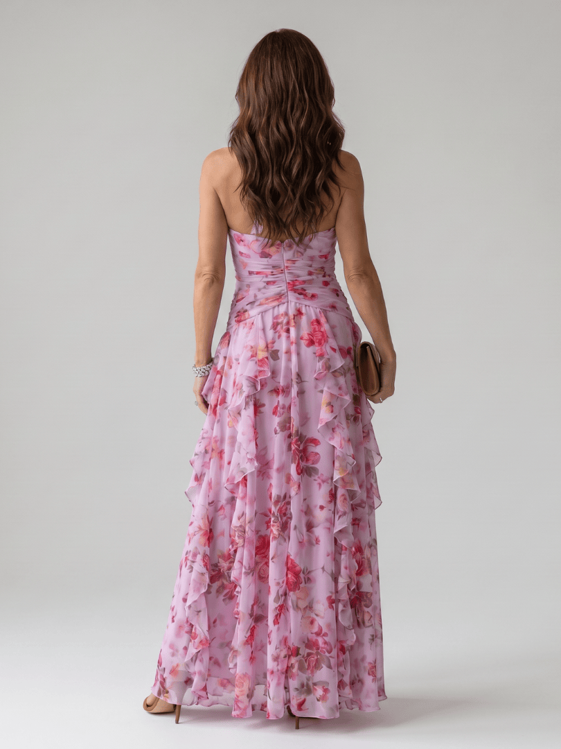 Nori | Halter Neck Ruched Bodice Floral Maxi Dress
