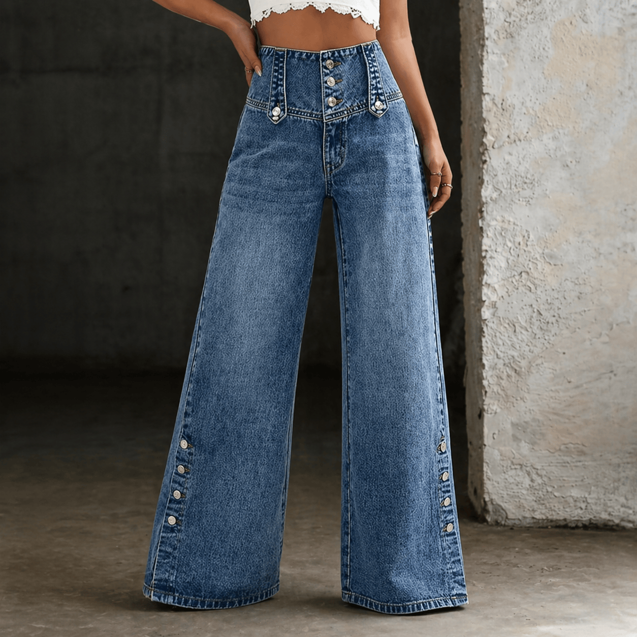 Mia | High Waist Slit Jeans