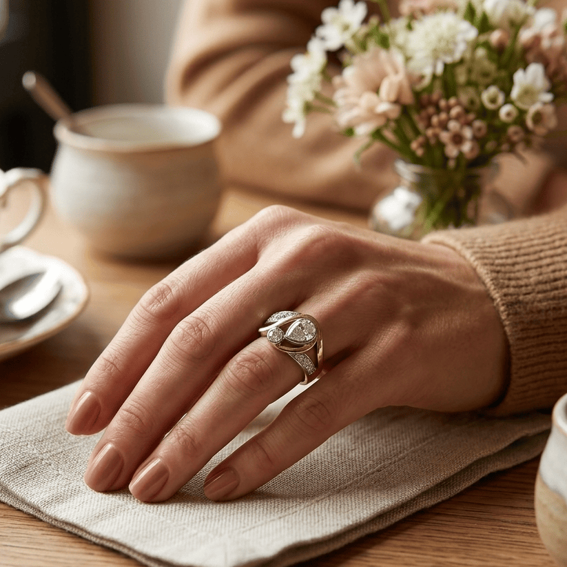 Vintage Irregular Gold Silver Zirconia Ring