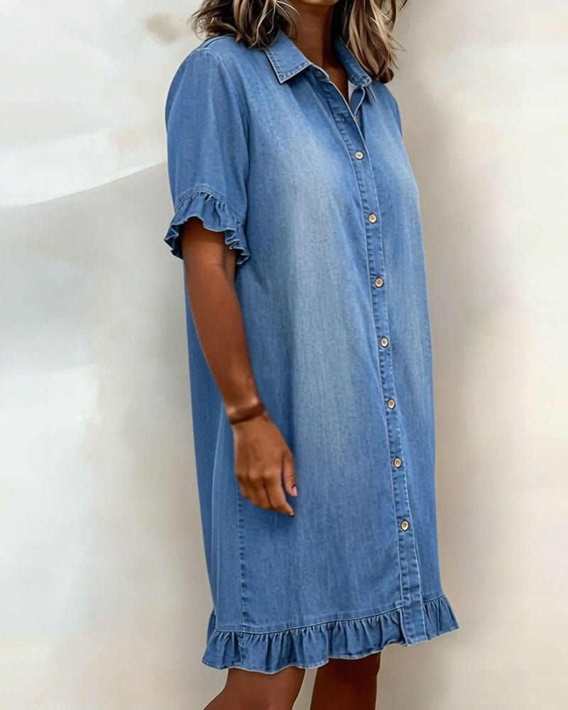 Belinda| Comfortable denim dress with flattering ruching