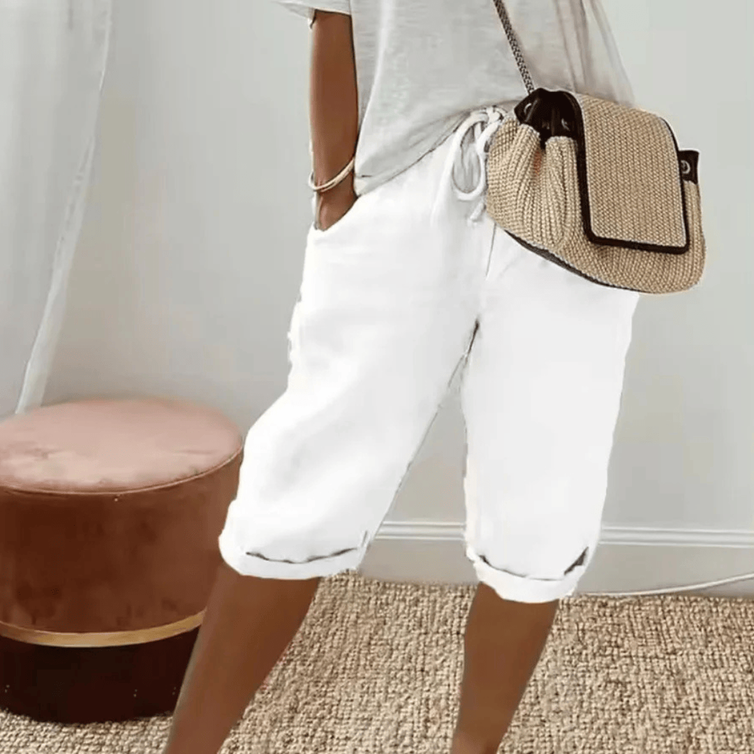 Fenley | Linen Drawstring Capri Shorts