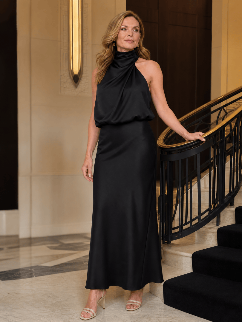 Nopal | Sleeveless Draped Neck Midi Dress