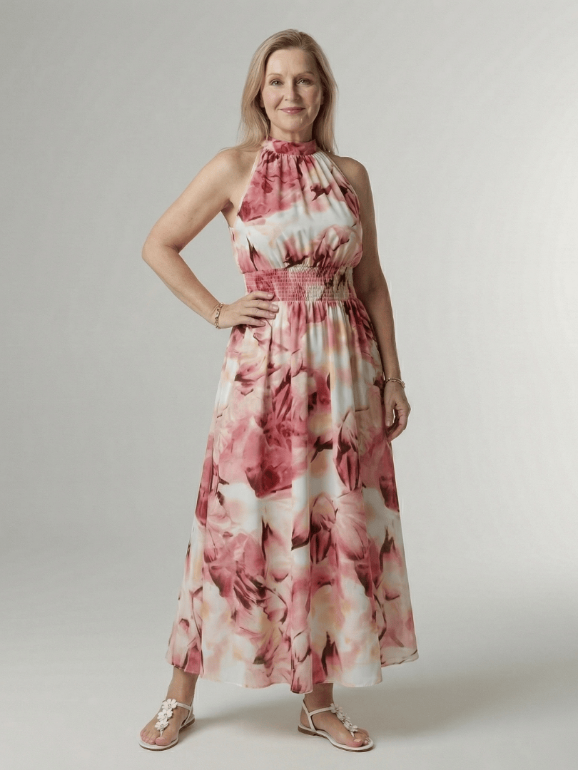 Sylin | Gathered Halter Midi Dress