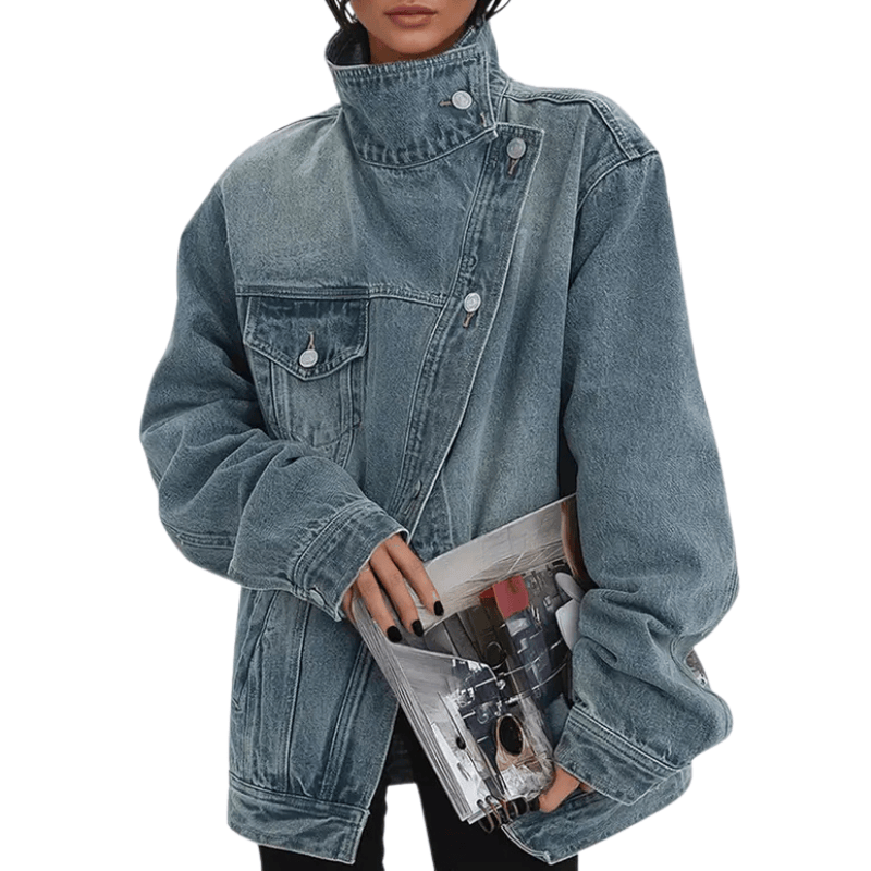SKYE™ – Vintage Washed High Neck Asymmetric Jacket