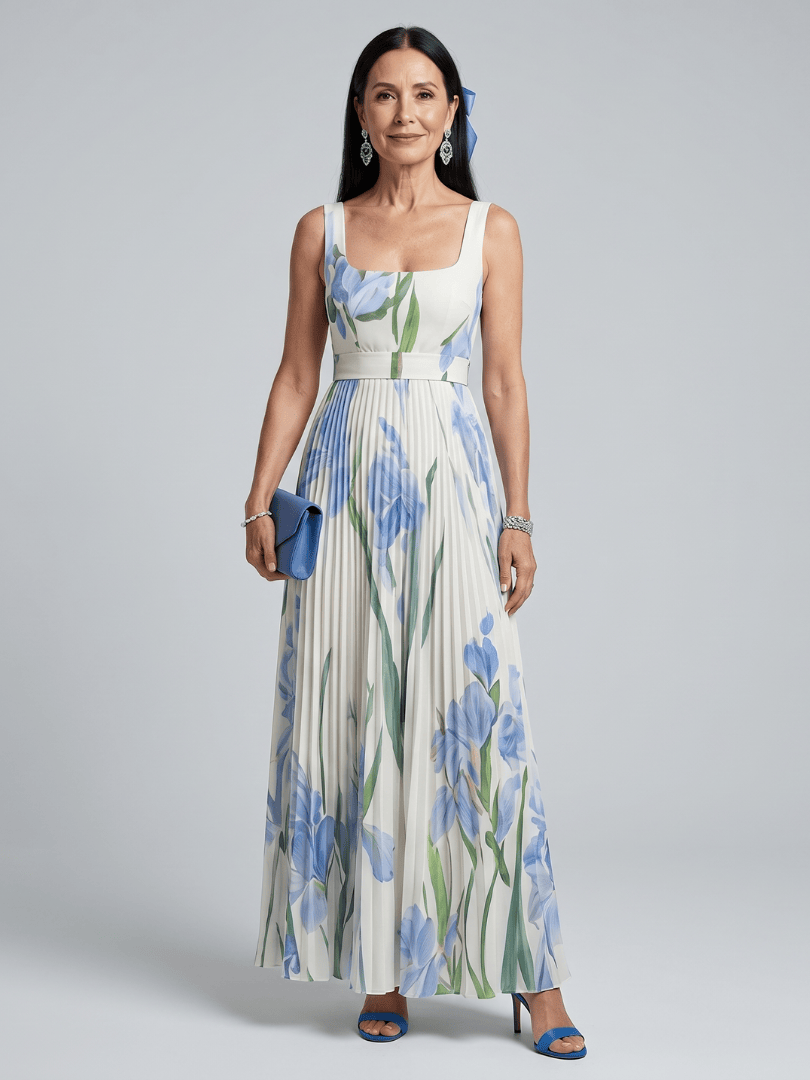 Ophelia | Sleeveless Square Neck Floral Print Midi Dress