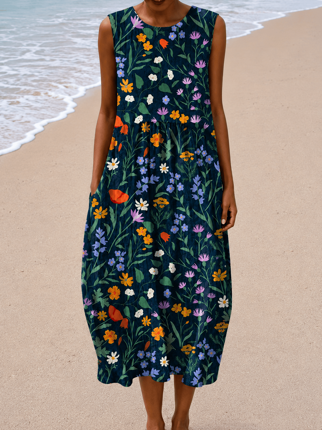 Zoe - Women’s Sleeveless Relaxed Fit Midi Dress