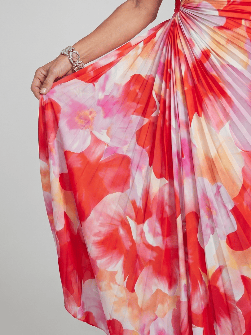 Taya | One Shoulder Pleated Bodice Midi Dress