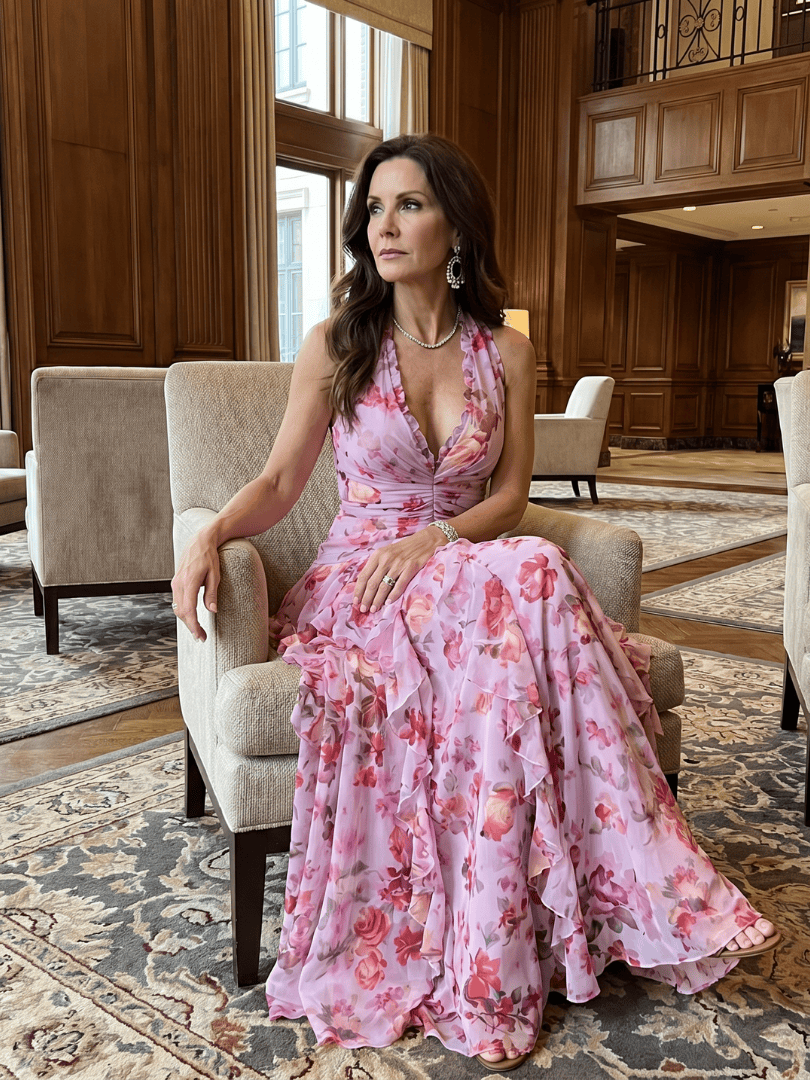 Nori | Halter Neck Ruched Bodice Floral Maxi Dress