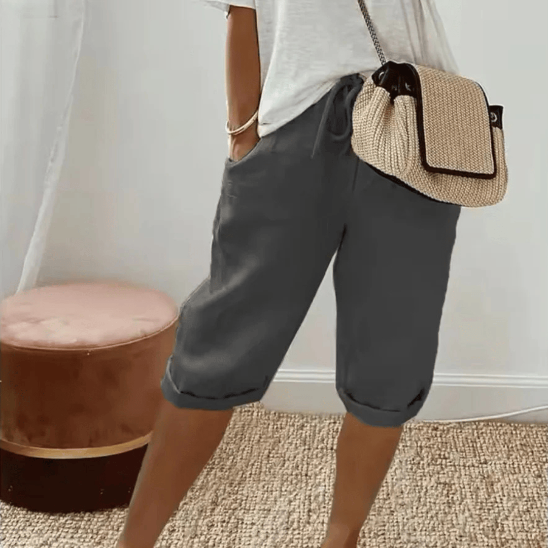 Fenley | Linen Drawstring Capri Shorts