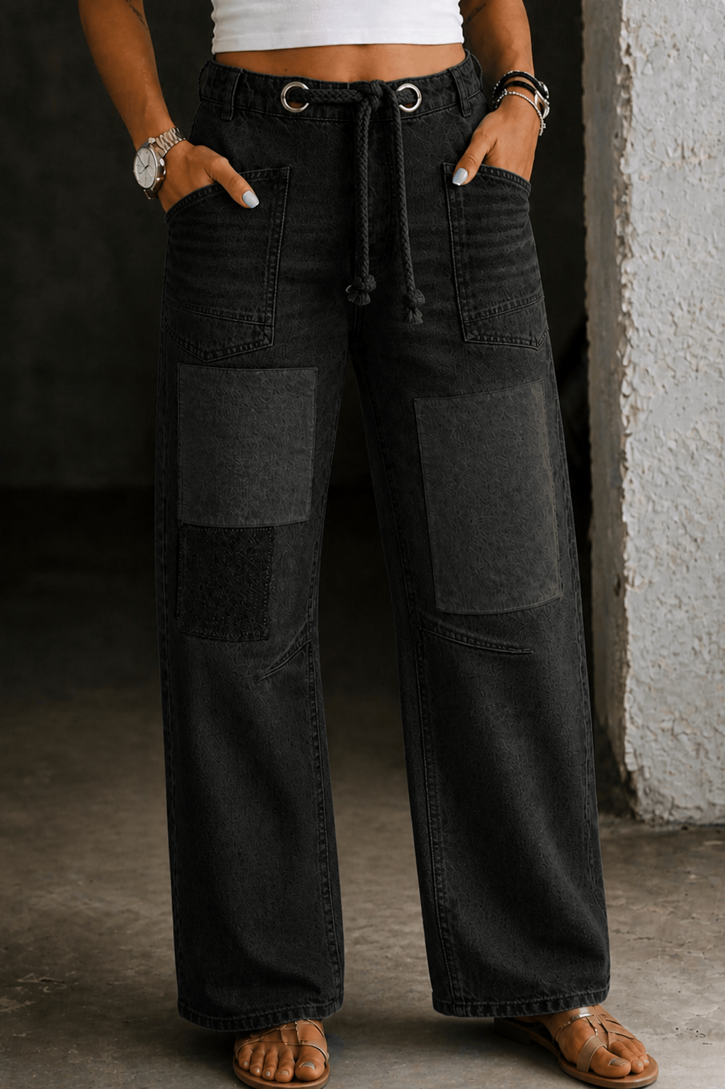 Margaret | Patchwork Drawstring Jeans