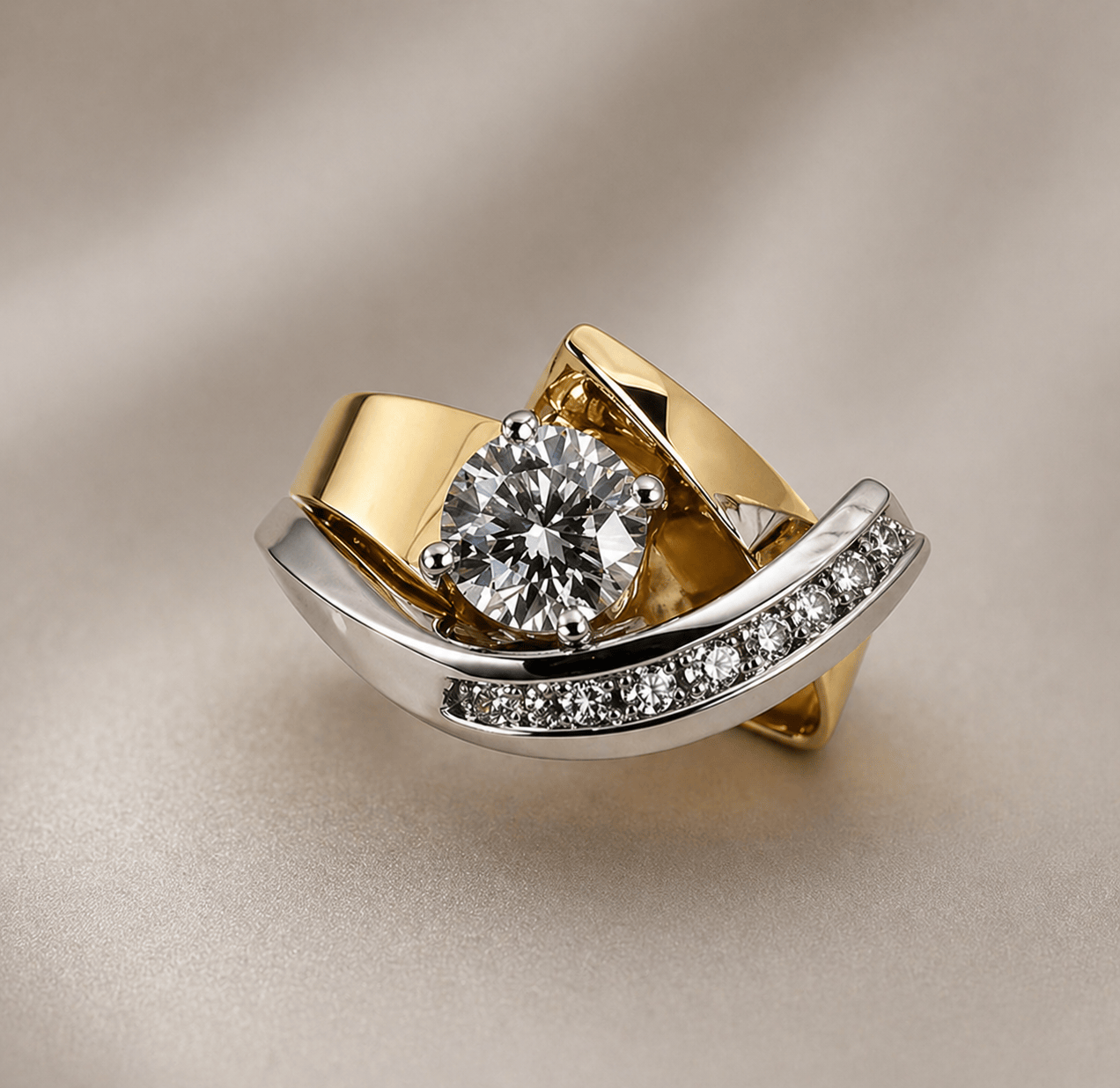 Vintage Irregular Gold Silver Zirconia Ring