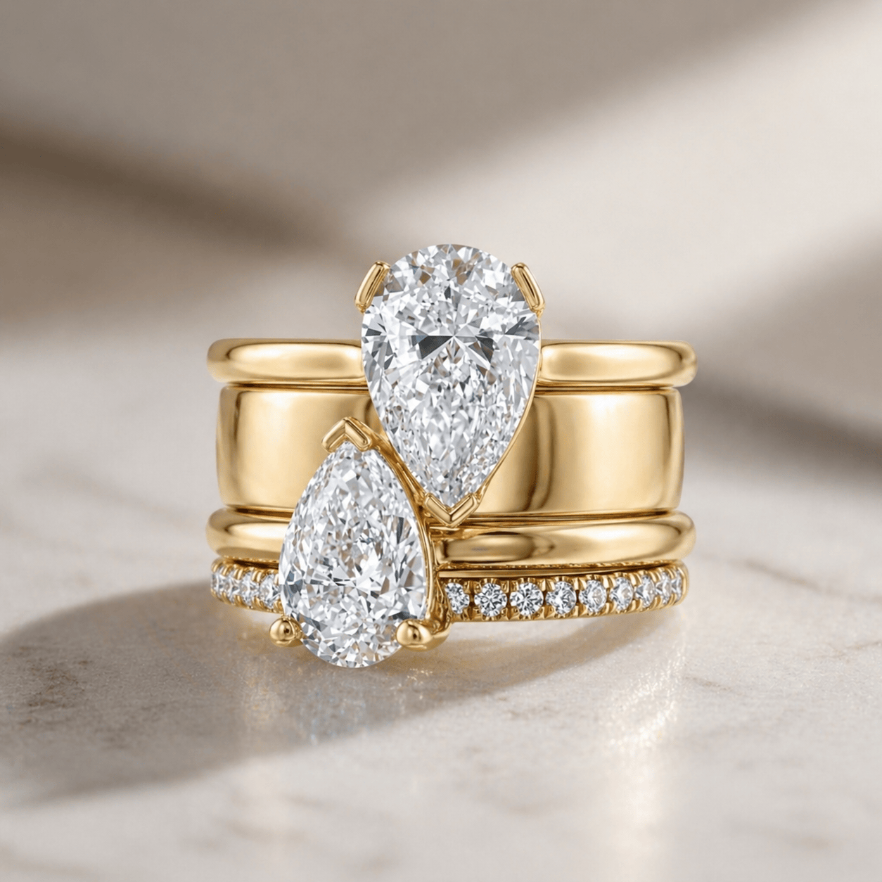 Vintage Dual Zirconia Drop Ring