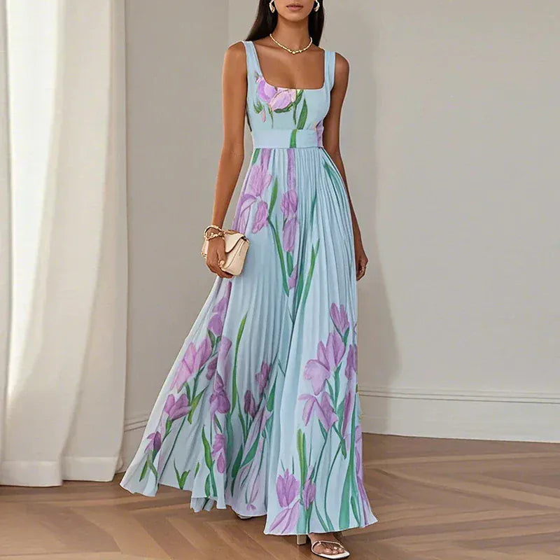 LYRA | Elegant Floral Maxi Dress with Flattering Pleated Silhouette