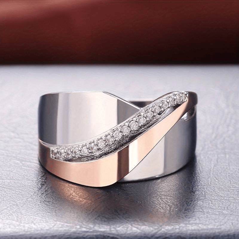 Vintage Rose Gold Silver Zirconia Ring